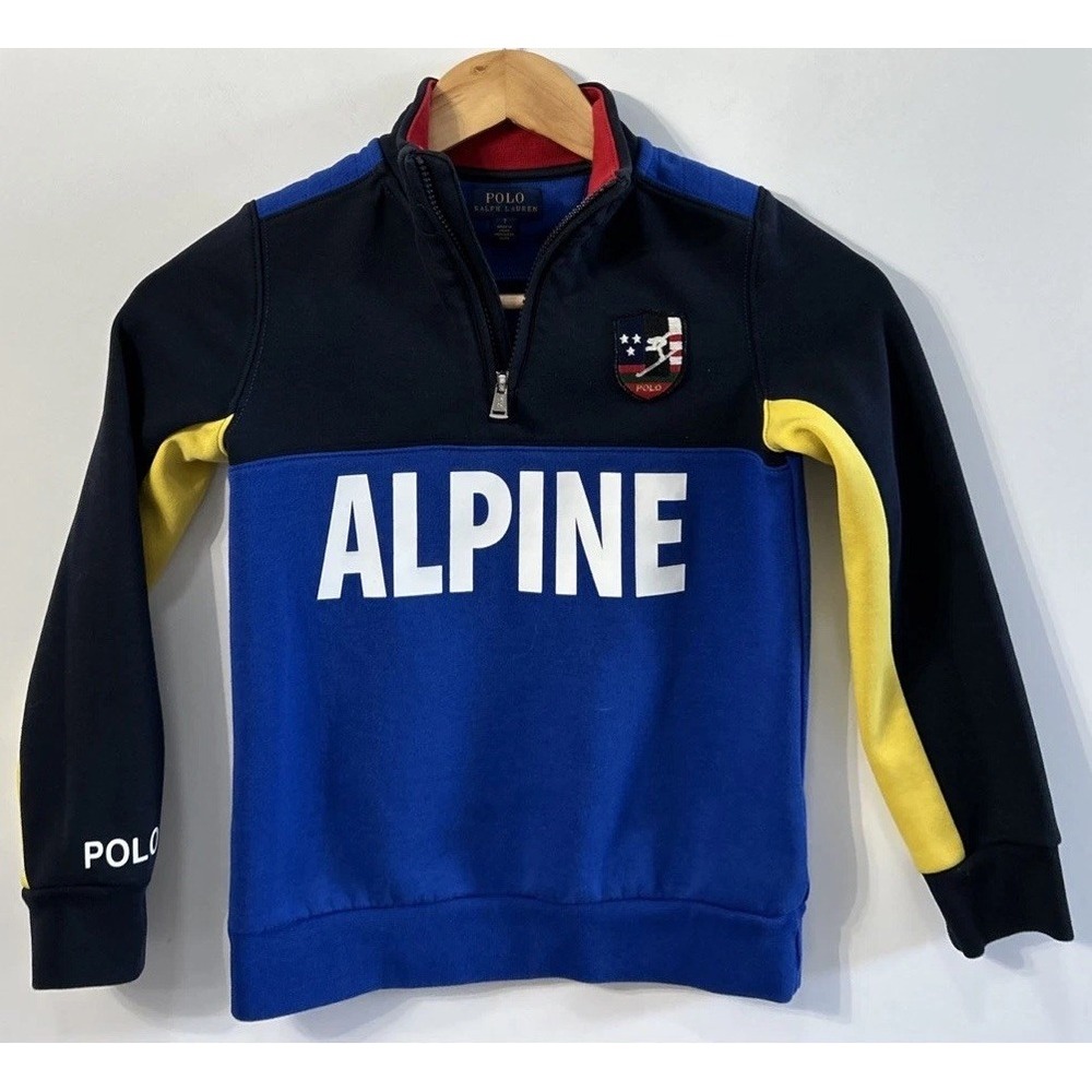Boys Polo By Ralph Lauren Downhill Skier Alpine Ski 1/4 Zip Pullover Sz 7 EC
